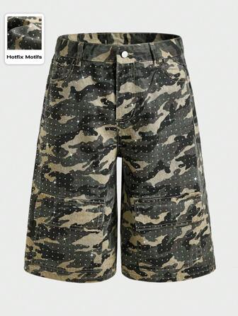 Street Life Men's Sparkling Diamond Camouflage Cargo Denim Shorts