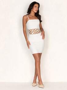 Glamine Luxe, met imitatieparels en strass versierde bodycon-slinky bandage mini-jurk voor dames, jurken voor dames, zomerjurken voor dames, witte jurken voor dames, mini-jurk,