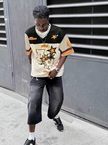 AXEPEAK Men's Loose Fit Digital Print Short Sleeve T-Shirt, Suitable For Summer, School, Streetwear Inspired - Black - View 4