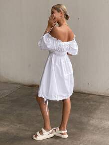 Livesso Women's Solid Color Elegant Beach Vacation Dress, Summer New Arrival,Ruffle
