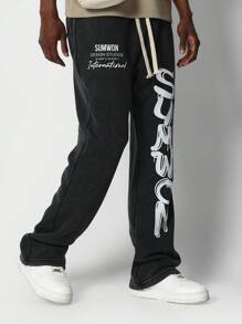 SUMWON Quần nỉ thể thao hiệu suất cao Logo Studio thể thao in thường ngày thoải mái vừa vặn quần chạy bộ phong cách thời trang dạo phố quần nỉ thoải mái có dây rút eo quá khổ - màu đen - Xem 2