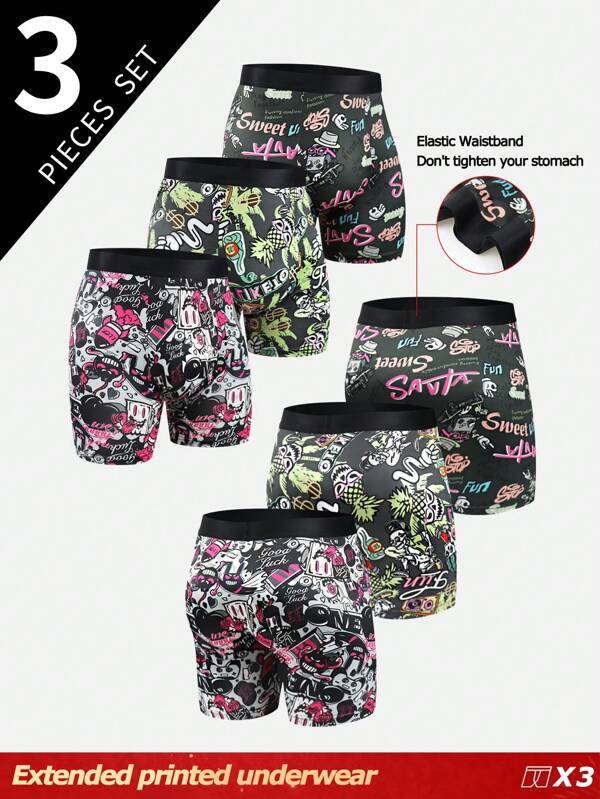 Happy Jammies 3 bucăți/Set boxeri pentru bărbați cu ornamente de culoare blocă
