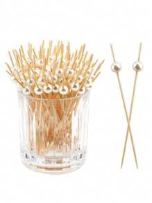 SHEIN Basic living 50pcs/100pcs 混合款式，一次性水果签，竹签，花签，水果叉，创意艺术牙签，鸡尾酒签，三明治签，水果签