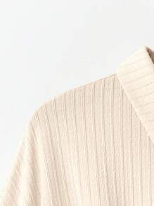 SHEIN LUNE Plus Size Women's Knit Tie Cuff Long Sleeve Shirt, Old Money,Summer For Women, 90s, Spring Break, Ibiza Fit, Beach Woman/Beach Boho Rave Festival Fall - Apricot - View 4