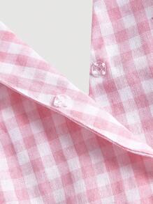 SHEIN MOD Pink And White Plaid V-Neck Halter Neck Bubble Hem Women's Top With Oversized Bow, Date Top, Picnic Top, Brunch Top, Party Wear,New Years Women,Y2k,Tube Top,Valentine Day,Goth,Club Women,Off The Shoulder Top,Wedding Guest Top Women,Cute Tops,Crop Tops Women,Rave Top