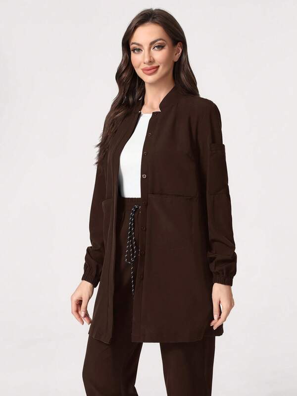 TaskEZ Solid Color Long Sleeve Single-Breasted Scrub Uniform Jacket