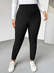 SHEIN Essnce Collant neri basic, elastici e aderenti, adatti per tutte le occasioni, dalla vita quotidiana al lavoro, in stile minimalista, comodi e con elasticità, per donne curvy e taglie forti, ideali per primavera ed estate