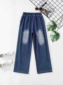 SHEIN Tween Girls Loose Casual Simple Style Pants, Suitable For Summer - Blue - View 2