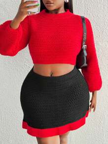 Maweii 2 Pieces Plus Size Women Sweater Set, Casual Knitted Long Sleeve Top And Sexy Fitted Skirt, Multicolor For Autumn/Winter - Multicolor - View 5