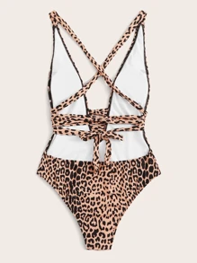 Swim Chiccia 1pc Plunging Neck High Leg One Piece Swimsuit (Random Leopard Print) For Summer Beach Vacation - Multicolor - View 2