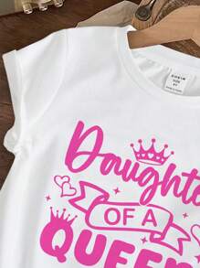 SHEIN Young Girl 1pc Casual Simple Letter Print Short Sleeve T-Shirt, Suitable For Summer Mother And Daughter Outfit>Regular Fitmommy And Baby Outfit
