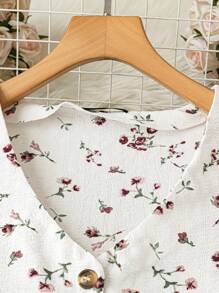SHEIN LUNE Vestido informal de mujer talla grande sin mangas con diseño de parches, volantes en el bajo, escote en V simple, con estampado de rayas, bordado y botones delanteros - Blanco - Ver 4