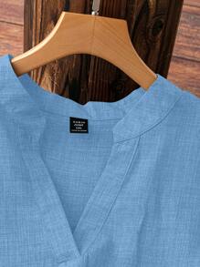 EMERY ROSE Plus Size Women's Solid Color V-Neck Short Sleeve Casual Shirt - Baby Blue - View 4