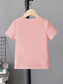 SHEIN Elladie kids Young Girl Round Neck Short Sleeve Basic Pink T-Shirt Young Girls T Shirt Young Girls Summer Girls Plain T Shirts - Pink - View 4