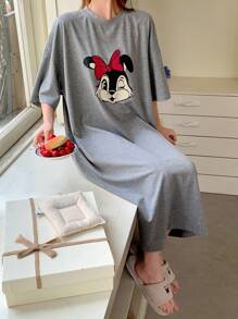 DAZY Cute Cartoon Pattern Printed Loose Nightgown Pajama - Grey - View 4