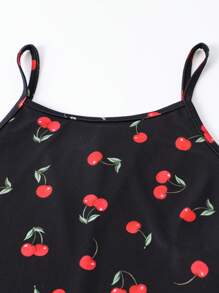 Tween Girls' Casual Cherry Print Cami Romper - Black - View 8