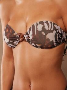 Hauture Vacation Beach Sexy Print Lace-Up Bikini Top For Summer - Brown - View 2
