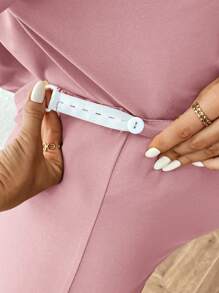 SHEIN 2 件套孕妇短袖圆领纯色 T 恤和裤子套装，简约时尚，适合夏季 - 粉色 - 查看 5