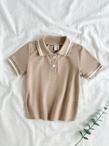 Vintaside Kids 男宝宝夏季浅卡其色短袖Polo衫上衣，风格休闲简约时尚 - 卡其色 - 查看 1