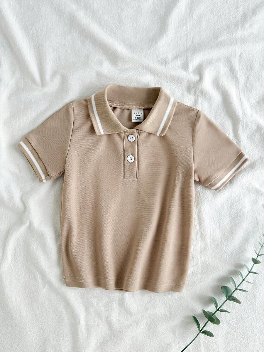 Vintaside Kids 男宝宝夏季浅卡其色短袖Polo衫上衣，风格休闲简约时尚 - 卡其色 - 查看 1