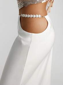 Aloruh Falda maxi elegante y minimalista de satén blanco sólido, silueta de sirena, adecuada para boda, vacaciones, fiesta, cita - Nueva llegada de primavera/verano para mujer