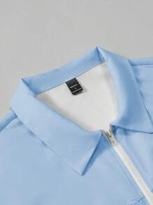 Aesthetic Post 男士短袖网眼印花前拉链衬衫，男士短款衬衫，衬衫街头服饰 - 淺藍色 - 查看 3