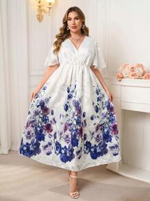 SHEIN Clasi Plus Size Women Elegant Floral Dress,White,Summer,Bridal,Wedding,Holiday,Prom Dress,Graduation Dress,Sun Dresses For Women,Elegant Dresses For Party - Multicolor - View 10