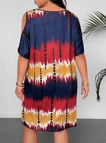 SHEIN Váy mùa hè cổ tròn khoét rỗng in họa tiết tie-dye cỡ lớn - Nhiều màu - Xem 2