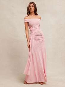 L'Amorae Women's Off Shoulder Tie Back Elegant Top With Ruching Detail - Pink - View 4