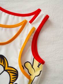 GARFIELD | SHEIN 年轻女孩舒适可爱猫咪印花背心和内裤套装 - 白色 - 查看 4