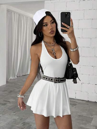 Flirla 性感深 V 露背蝴蝶结紧身连体裤，修身剪裁，露出