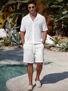 Manfinity Homme Men's Simple Solid Color Cardigan, Suitable For Summer Vacation - White - View 3