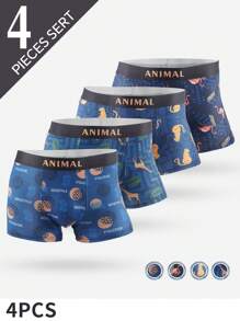 4 Pairs Men's Comfortable Breathable Letter Printed Boxer Briefs - Multicolor - View 1