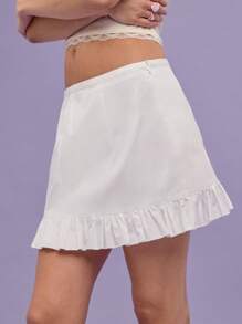 COUREZ 白色荷叶边迷你裙 夏季女装 度假/街头休闲/Y2K/纯棉复古风 100%纯棉