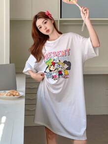 DAZY Cartoon Printed Loose Fit Women's Nightgown Pajama - White - View 9
