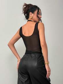 SHEIN Essnce Crop top estivo in stile Y2K in maglia nera semitrasparente con inserti in pizzo