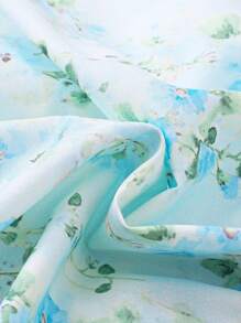 SHEIN 婴儿/幼儿女孩甜美可爱宽松舒适编织花卉图案蝴蝶结前褶边袖粉色休闲连衣裙，春夏新品