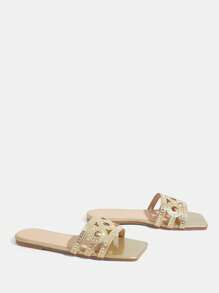 CUCCOO TILAWA Women's Red Fashion Metal Buckle Flat Sandals - Gold - View 4