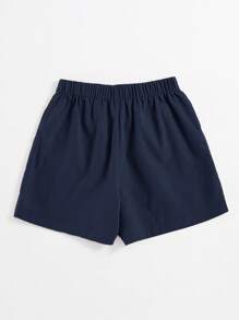 SHEIN EZwear Plus Size Simple Solid Color Casual Shorts, Suitable For Summer - Navy Blue - View 2
