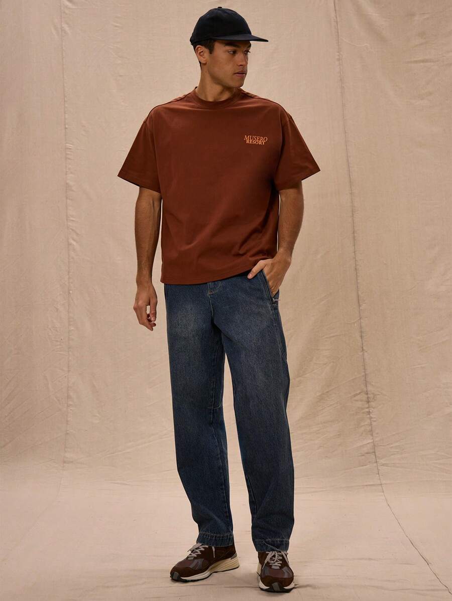 Musero 带超大拉链口袋的直筒洗水牛仔裤 - 藍色 - 查看 1