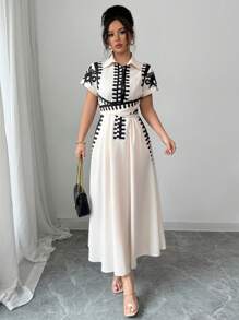 Elenzga Shirt Collar Single Placket Design Waist Twist Tie Dress