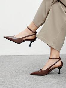 CUCCOO BIZCHIC Pointed Toe Adjustable Buckle Design Fashion High Heel Pumps For Women For Christmas - Brown - View 4