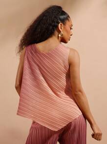 Vixey Burgundy Ombre Pleated Structured Asymmetrical Hem Tank Top,Summer,Elegant,Tea Party,Holiday Women's Boho Bohemia Beach Vacation Brunch Island Tops - Orange - View 2