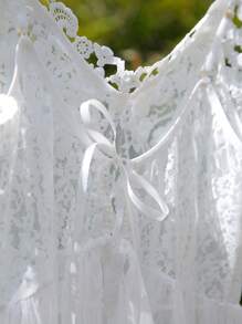 طقم قطعتين: فستان قطعة من الدانتيل + سروال داخلي، ملابس نوم نسائية بطباعة زهور رومانسية، مناسبة للزفاف - أبيض - مشاهدة 4