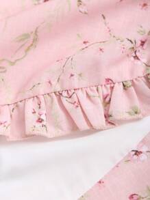 Sweetra 法式宫廷风碎花荷叶边长款A字裙，春夏女装