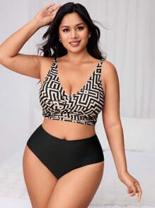 Swim Lushoire Plus Size Women Leisure & Holiday Swimsuit Set For Summer Beach Vacation - Multicolor - View 5