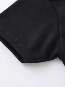 SHEIN Playful Pals Casual Colorful Letter Slogan Print Baby Girl Summer Bodysuit, Lightweight And Comfy - Black - View 6