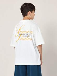 Sumwon Studios Oversized T-Shirt Freedom Style Always Print Graphic Streetwear Summer Casual Urban Fashion Short Sleeve Cotton Blend Tee Youth Fashion Active Urban Collection - White - View 1
