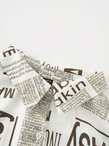 Plus Size Newspaper Print Button Front Long Sleeve Casual Dress - Brown - View 5