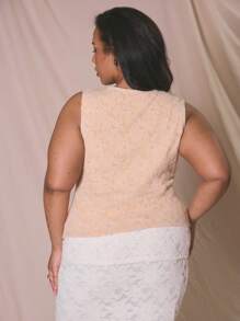 MUSERA Große Größen Ausschnitt Ketten-Detail Blume gefüttertes Strick-Ärmelloses Top für Feiertage, elegant - Creme - Übersicht 3